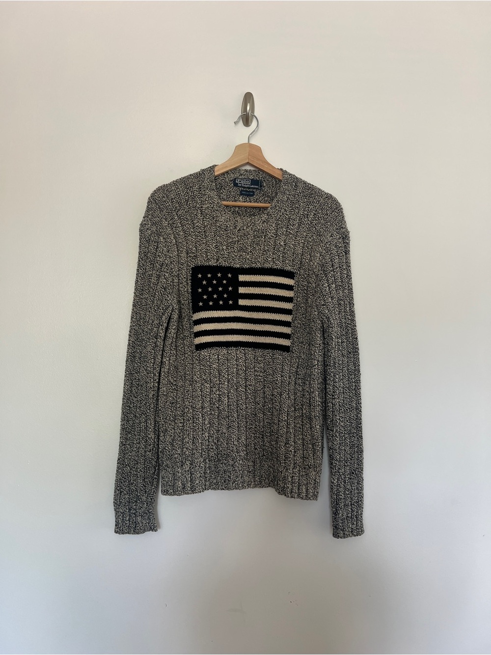 Polo Ralph Lauren American Flag Cable Knit Cotton Sweater Size M - Picture 2 of 7